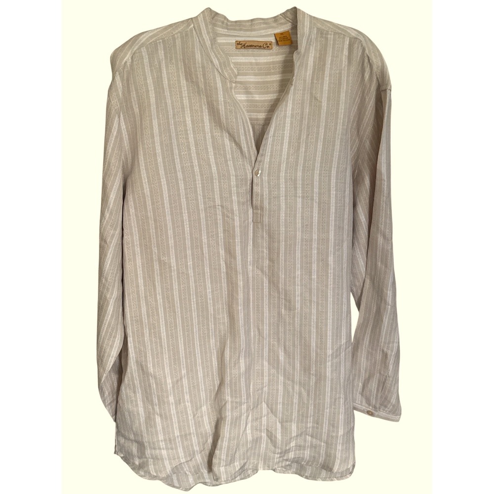 Men's Havanera Co. lightweight 1/4 button-up Linen Blend Beige White Striped XL